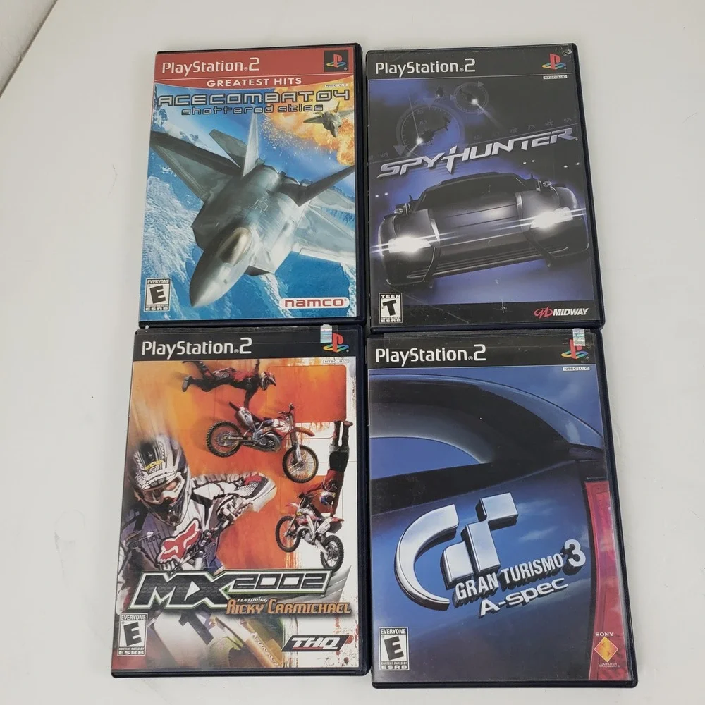 PS2 Game Lot Ace Combat 04 Spy Hunter MX 2002 Gran Turismo 3 A-spec CIB Bundle